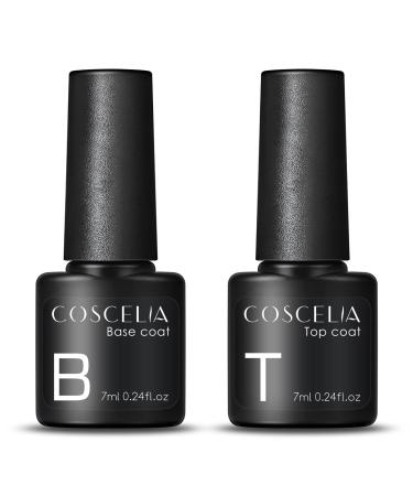 Coscelia Top and Base Coat Set 7ML Professional Semi-Permanent for Soak off Gel Nail Polish Manicure Nail Starter Kit Gel Polish Nail Art for Home and Salon Use