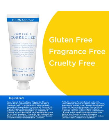 DERMAdoctor Calm Cool + Corrected Ceramide C Ferulic Acid + E Cream | Brightening Moisturizer for Sensitive Skin | 2.0 fl oz | Worldwide Shipping - Buy Online on GoSupps.com