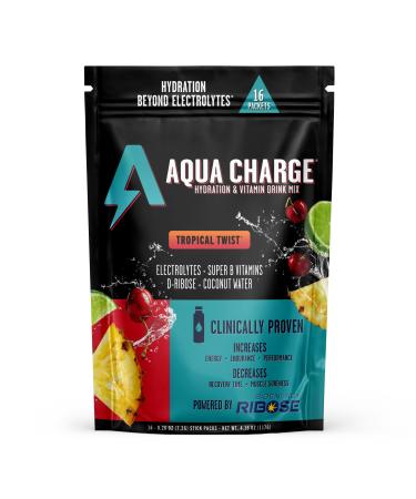 Grab The Gold Aqua Charge Electrolytes Drink Mix | Naturally Flavored Sugar-Free Hydration Drinks with B Vitamins | Vegan Gluten-Free Non-GMO | Tropical Twist - 16 Packs