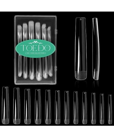 Extra Long Square Nail Tips, TOEDO 3XL Full Cover Straight Square Coffin Fake Nail 120PCS No C Curve Nail Tips Acrylic Tapered Square Press on Nails Tools Kit for Nail Extension, 12 Sizes with Box Square-Clear