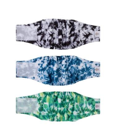 Cutebone male washable dog diapers belly bands 3 pieces reusable dog belly band for male high-suction dog wraps with flexible Velcro dm35s-de tie-dye series 3 pieces S (28-35.5cm)