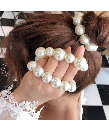 Generse Hair Ties with Pearls Elastic Hair Bands Hair Rings for Women and Girls 2 Pieces
