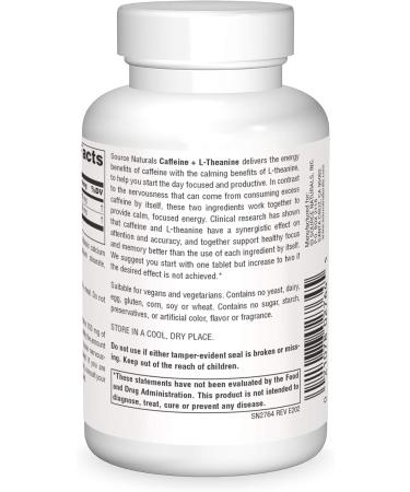 Buy Source Naturals Caffeine + L-Theanine for Energy & Focus - 120 Tablets | International Shipping - Buy Online on GoSupps.com