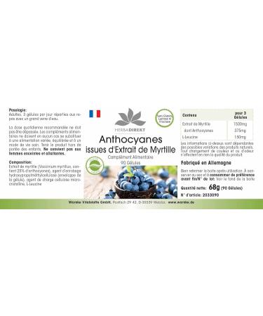 Blueberry Capsules 500mg Extract 25% Anthocyanins | Vegan | 90 Capsules - HERBADIREKT by Warnke Vitalstoffe - Buy Online on GoSupps.com
