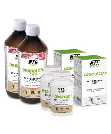 STC NUTRITION - 2 Month Accelerated Fat Loss Pack - Dietary Supplement - Drainaxyl 500 Red Fruits + Hydroxyblast + Premium CLA+ - Elimination & Drainage - Extra Strong Fat Burning