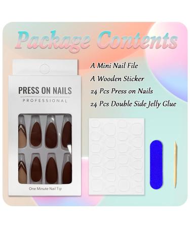 24-Pack Medium Almond Artificial Nails - Brown Glitter Press-On Acrylic Fingernails for Women & Girls - Buy Online on GoSupps.com