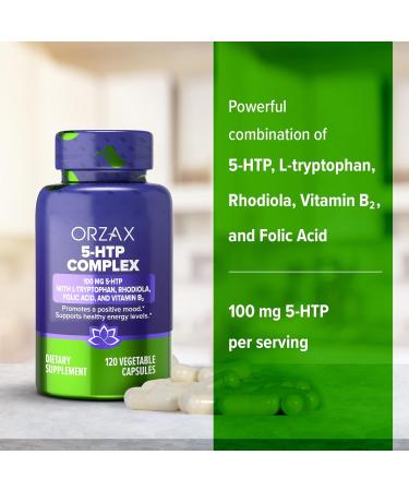 ORZAX 5-HTP 200mg Capsules with L-Tryptophan & Rhodiola - Boost Vitality & Inner Peace - 120 Count - Buy Online on GoSupps.com