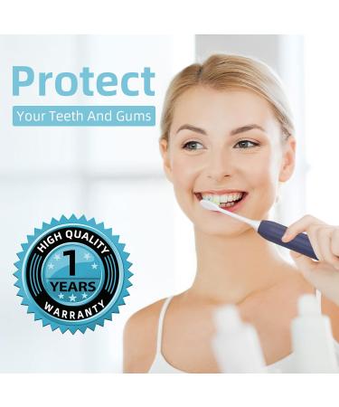 7am2m Sonic Electric Toothbrush for Adults and Kids with Travel Case and 8 Brush Heads 5 Modes with 2 Minutes Build in Smart Timer Roman Column Handle Design (Navy Blue) Navy Blue With Travel Case - Buy Online on GoSupps.com