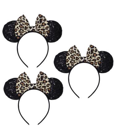 LIHELEI Leopard Minnie Mouse Ears Headband, Party Decoration Mouse Ears Headbands for Halloween Costume, Headwear Hair Accessories for Women Girls-3PCS K Style K-3PCS