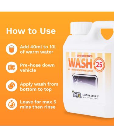 LeisureTime Concentrated Wash/Wax/Anti Static Caravan Cleaner 25 Doses - Removes Black Streaks, Dirt, Grime, Winter Algae, Mould, and Mildew - Caravan Accessories/Campervan Accessories UK - Buy Online on GoSupps.com
