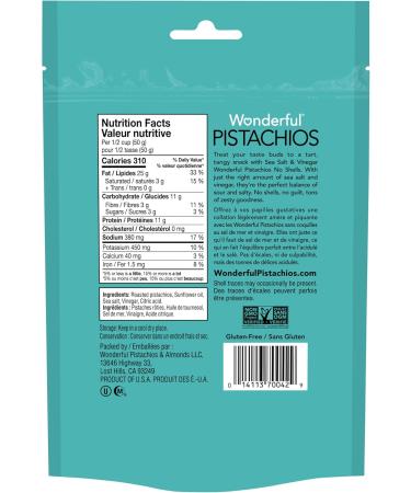 Wonderful Pistachios No Shells Sea Salt and Vinegar Flavored Nuts 155 g Resealable Bag - Buy Online on GoSupps.com