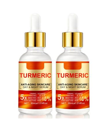 2PC Turmeric Face Serum for Women Turmeric Face Essence Day-Night Anti Aging Facial Serum with 15% Hyaluronic Acid for Firming Tighting Smoothes Hydrating Even Skin Tone 1.014 Oz *2