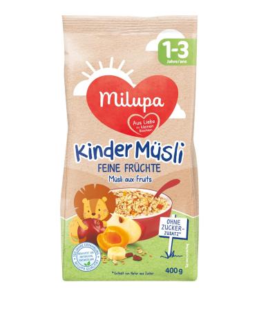Milupa Children's Muesli Fine Fruits Cereal Breakfast Muesli from 1 to 3 years No added sugar Baby food 4 x 400g