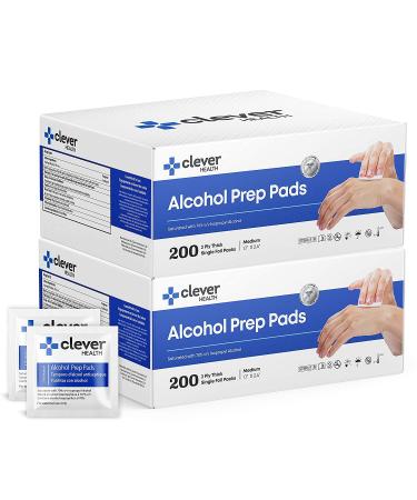 Alcohol Prep Pads Medium 2-Ply - 400 Alcohol Wipes individually wrapped Swabs Saturated With 70% v/v Isopropyl 200 Count (Pack of 2)