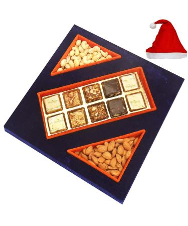 Ghasitaram Gifts Christmas Gifts - Blue Velvet Tray of Assorted Bites 250 GMS Almonds 100 GMS and Cashew 100 GMS Pouches Tray of Assorted Bites Almonds and Cashew