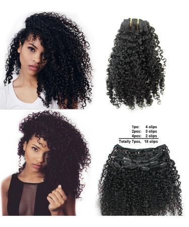 Ms Fenda Brazilian Remy Virgin Hair Kinky Curly 3B 3C Natural Color African American Clip In Hair Extensions 120Gram 7Pcs/Set(16) 16 Inch (Pack of 1) 120Gram/Set