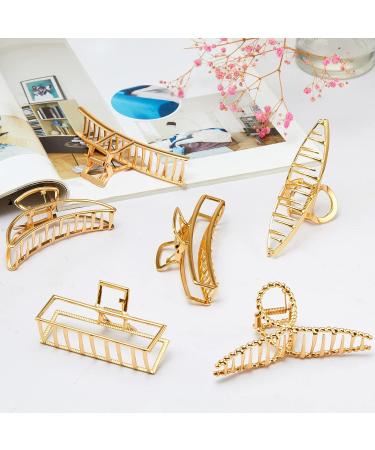 6Pcs Large Non-Slip Metal Hair Claw Clips Set - Strong Gold Hairpins for Thick Hair, Half Bun Styling Barrettes for Women, Easy Pull Up, Includes Storage Box - Buy Online on GoSupps.com