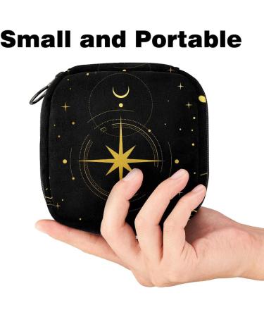 Menstrual Pad Bag with Zipper | Ladies Napkin Pouch & Tampon Collection Bag for Women & Girls - Moon Stars Black - Shop Internationally - Buy Online on GoSupps.com