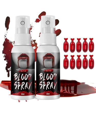 Fake Blood Makeup Spray Blood Splatter Fake Blood Fake Capsule Blood Halloween Liquid Blood Give 10Liquid Blood Capsules So Realistic Vampire Zombie Makeup Kit Cosplay Accessories for Clothes  Face and Body(2 Pcs)