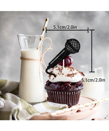 18pcs Black Glitter Microphone Dessert Cupcake Topper for Music KTV Theme Decor Supplies Boys Girls Happy Birthday Anniversary Wedding Party Decoration - Buy Online on GoSupps.com