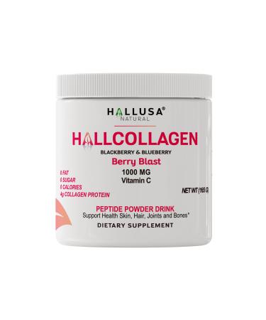 Hallusa Natural Hydrolyzed Collagen Peptides Powder 1000mg with Vitamin C | BlackBerry & Blueberry Flavor | 4g Collagen per Serving | Healthy Hair Skin Nails Bone & Joint Support
