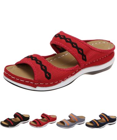 LASULEN Dundert Sandals Dundert Cross Sandals Marolil Sandals Dundert Leather Orthopedic Arch Support Sandals 7 Red