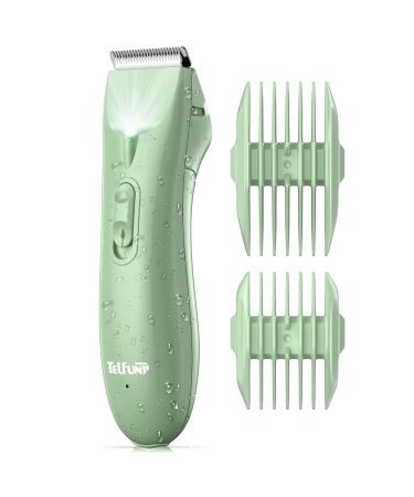 Telfun Body Trimmer for Men, Electric Groin Hair Trimmer, Replaceable Ceramic Blade Heads, Waterproof Wet/Dry Clippers, Rechargeable Built-in Battery, Ultimate Male Hygiene Razor, Great Gifts for Men Green