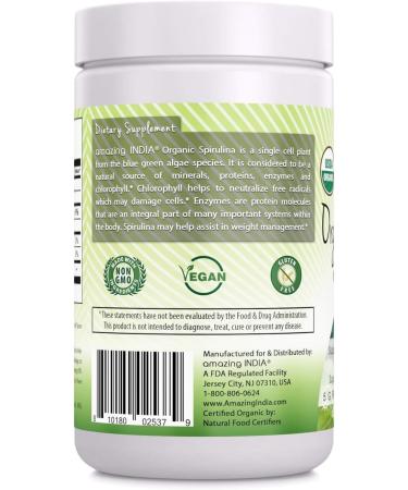 Amazing India Organic Spirulina Powder (Non-GMO) 16 oz (454 gm) - Supports Cell Regeneration Immune Health Detoxification & Overall Health* - Buy Online on GoSupps.com