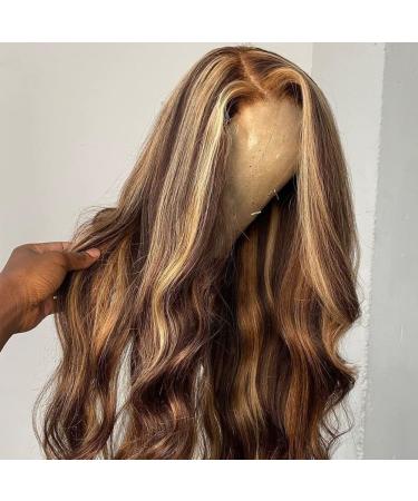 32 Ombre 4/27 Brown Blonde Highlight Lace Front Wig 180% Density - Body Wave 13x4 HD Lace Transparent Wig for Black Women - Buy Online on GoSupps.com
