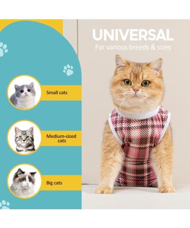 Avont Cat Recovery Suit - 2 Pack Post-Surgery Relaxation Clothing Leakage Protection for Abdominal Wounds - Medium Black/Pink Plaid - Buy Online on GoSupps.com