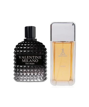 2PCS Valentine Milano/1 Billion Lucky Eau De Toilette for Men-Fresh Romantic Scent Perfume for Men 3.4 Fl Oz Each Mens Cologne For All Skin Daily Used MilanoMen/1 Billion Lucky