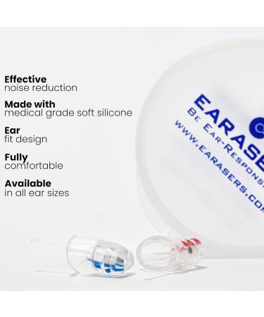 EARasers Noise Cancelling Earplugs - Reusable Soft Silicone Noise Reduction Peace and Quiet Ear Plugs for Concerts Musicians Djs Drummers Motorcycles Dentists Work 36dB Peak Reduction (Large) Large (Pack of 1) - Buy Online on GoSupps.com