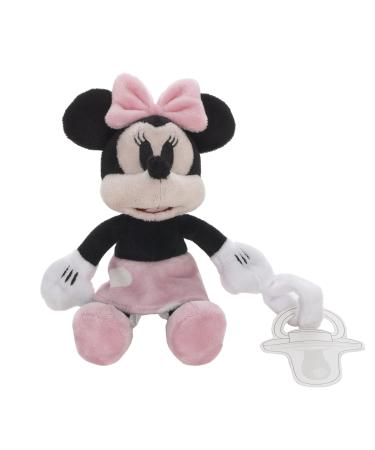Disney Minnie Mouse White Pink and Black with Polka Dot Skirt Plush Stuffed Animal Soothing Pacifier Buddy