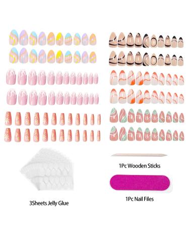6 Packs Almond Design Press On Nails - 144 Pcs Medium Fake Nails for Women and Girls - Buy Online on GoSupps.com