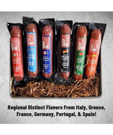 Carnivore Club 6-Pack Salami Sampler Taste of Europe - Comes in Premium Gift Tin Box - Meat Sampler Gourmet Food Gift Basket - Great with Crackers Cheese Wine - Ultimate Gift for Meat Lovers - Buy Online on GoSupps.com