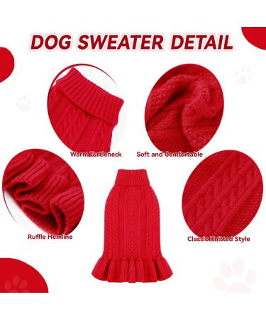 Cozy Braid Knitted Dog Sweater | Winter Warm Turtleneck Pet Jacket for Small & Medium Dogs & Cats - Red - Buy Online on GoSupps.com