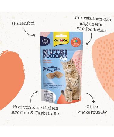 GimCat Nutri Pockets Fish Salmon - Crispy Cat Snack with Functional Ingredients - 60g Bag | Buy Internationally - Buy Online on GoSupps.com