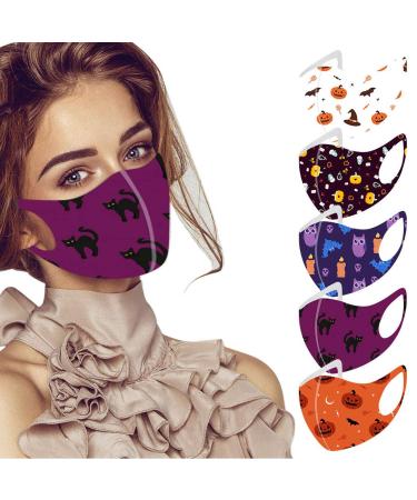 Yliquor 5pc Adult Halloween Mouth Mask for Protection Face and Nose Health Washable Earloop Mask Reusable Washable for Men Women Adults (5 PC E)