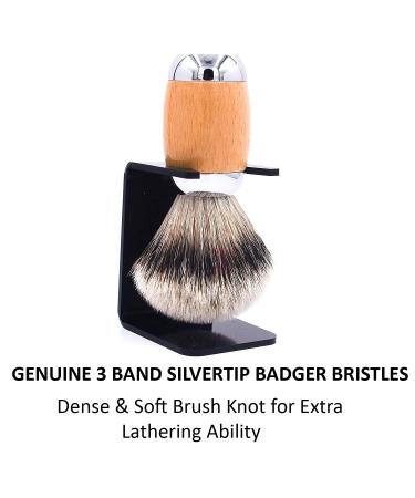 Taconic Shave Extra-Dense 100% 3-Band Silvertip Badger Shaving Brush with Beechwood & Chrome Handle - Premium Shaving Brush Stand Included - International Shipping Available - Buy Online on GoSupps.com