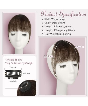 RUWISS Clip in Fringe - 100% Human Hair Wispy Bangs with Temples for Daily Wear - Dark Brown - Buy Online on GoSupps.com
