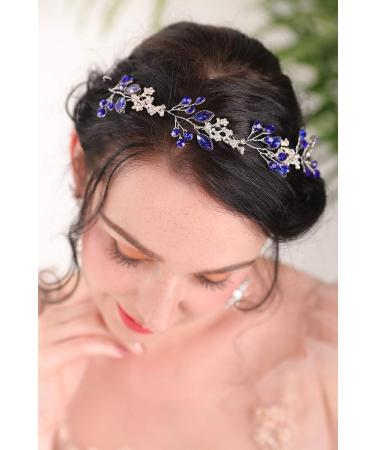 Fxmimior Blue Sapphire Rhinestone Headband | Bridal Hair Vine for Wedding Party - Buy Online on GoSupps.com