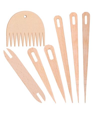 LUTER 7Pcs Wood Hand Loom Stick Set DIY Handcrafts Tools Include 5Pcs Wood Weaving Crochet Needle, 1Pc Wooden Shuttle, 1Pc Wood Weaving Comb for Knitting Crafts