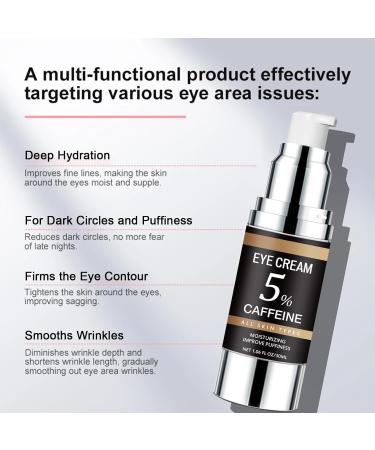 5% Caffeine Eye Cream for Dark Circles & Puffiness | Anti-Aging Hydrating Eye Cream for Men & Women - Reduce Wrinkles Fine Lines & Eye Bags - Buy Online on GoSupps.com