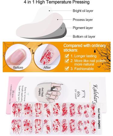 Kalolary 20PCS Halloween Gel Nail Polish Strips - Bloody Handprint Decal Horror Nail Stickers with Nail File - UV/LED Lamp Required - Buy Online on GoSupps.com