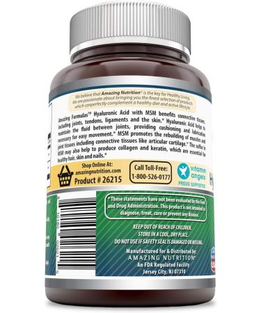 Amazing Formulas Hyaluronic Acid & MSM 500mg Dietary Supplement - 120 Capsules for Joint, Tendon & Ligament Support - Promotes Flexibility & Skin Health - Non-GMO & Gluten Free - Buy Online on GoSupps.com