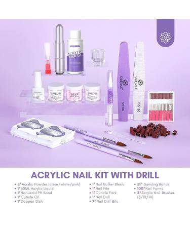 Saviland Acrylic Nail Kit with Drill - Professional Clear/Pink/White Powder & Liquid Set, Nail Drill, Brush, Cuticle Oil, Tools - Home DIY - Buy Online on GoSupps.com