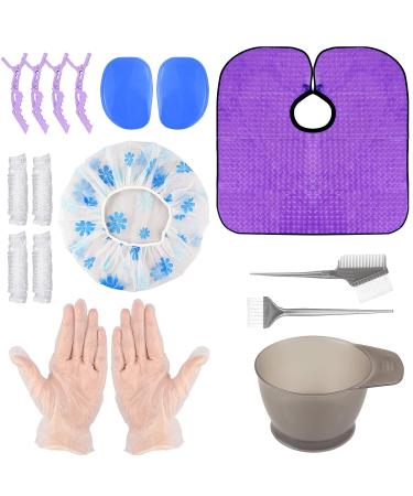 Hair Coloring Kit DIY Dyeing Tool Kit, Hair Tinting Mixing Bowl Comb Dye Brush Ear Caps Shower Cap and Gloves Cape Hair Dye Tools - 13 Piece
