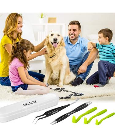 Melliex Tick Pliers Set | Stainless Steel Tick Remover & Tweezers for Pets | Tick Hooks & Storage Box for Dogs & Cats (Black) - Buy Online on GoSupps.com
