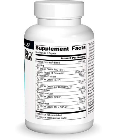Source Naturals Essential Enzymes 500mg - Digestive Enzyme Supplement for Gas, Bloating & Constipation Relief - 120 Vegetarian Capsules - Buy Online on GoSupps.com