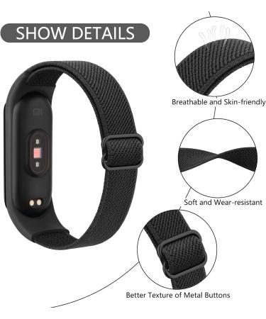 Buy WANME Black Elastic Nylon Replacement Bracelet for Xiaomi Mi Band 6 & Amazfit Volume 5 - Comfortable Wristband for Men & Women - Buy Online on GoSupps.com